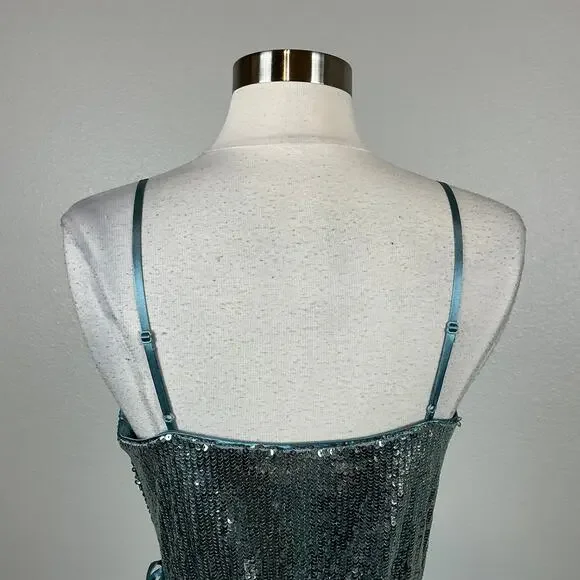 Aidan Mattox Sequined Wrap Evening Gown Size 8 Sparkly Green-Blue Formal Dress - Picture 9 of 13
